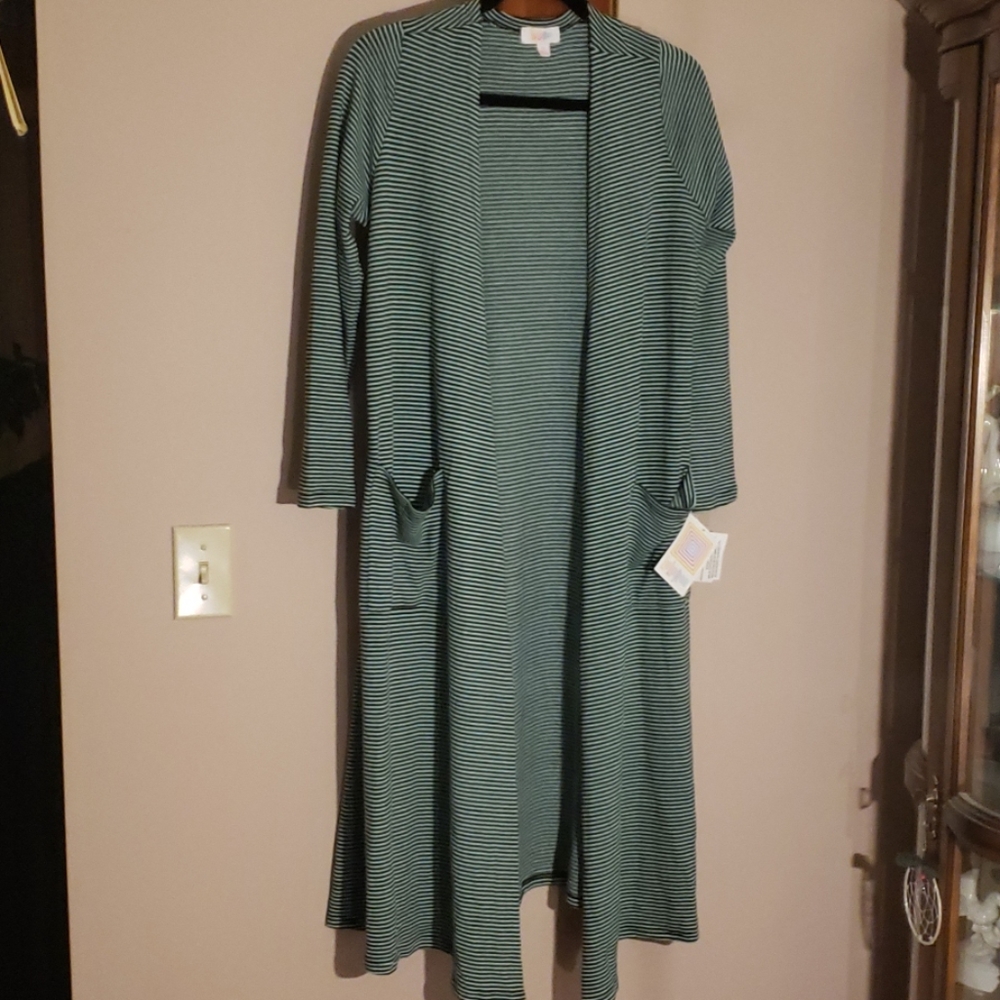 LuLaRoe Sarah Cardigan Stripes Mint & Black BNWT